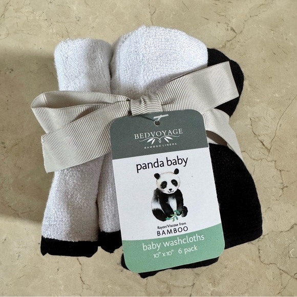(Set of 6) BedVoyage Panda Baby Bamboo & Cotton Baby Washcloths / Facial Cloths - Picture 1 of 8